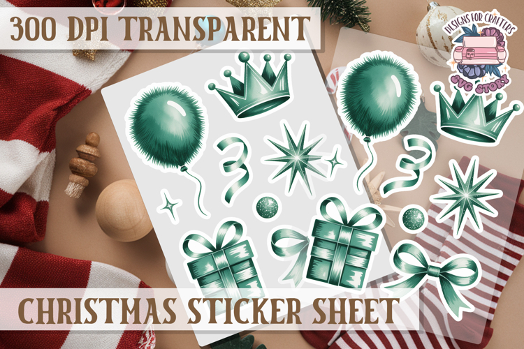 Christmas Watercolor Sticker Sheet Winter Cute Holiday PNG