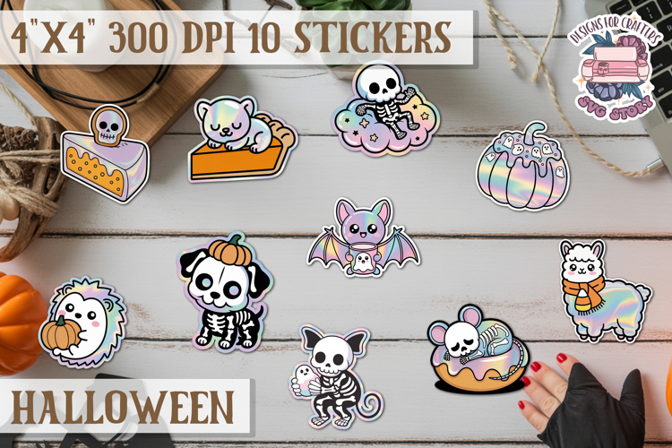 Halloween sticker Kawaii PNG pastel holographic foil