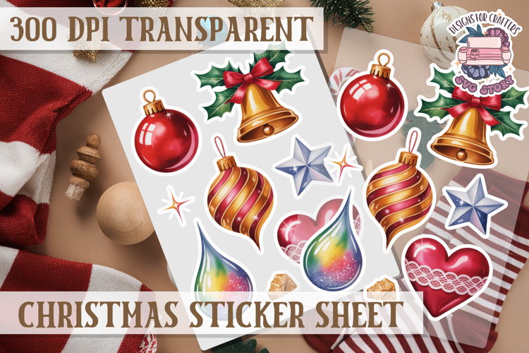 Christmas Sticker Sheet Watercolor Winter Holiday PNG
