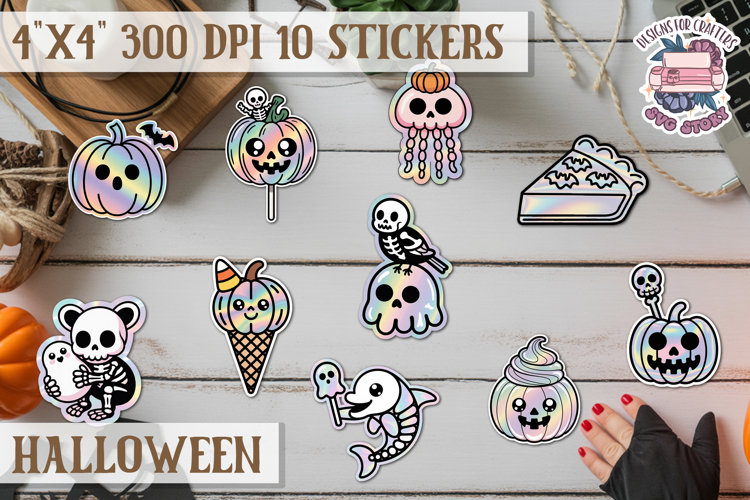 Halloween sticker Kawaii PNG pastel holographic foil