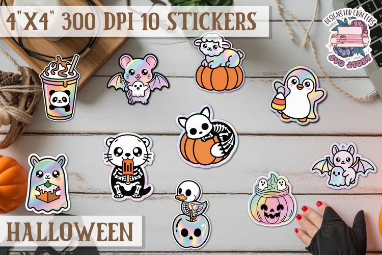 Halloween sticker Kawaii PNG pastel holographic foil