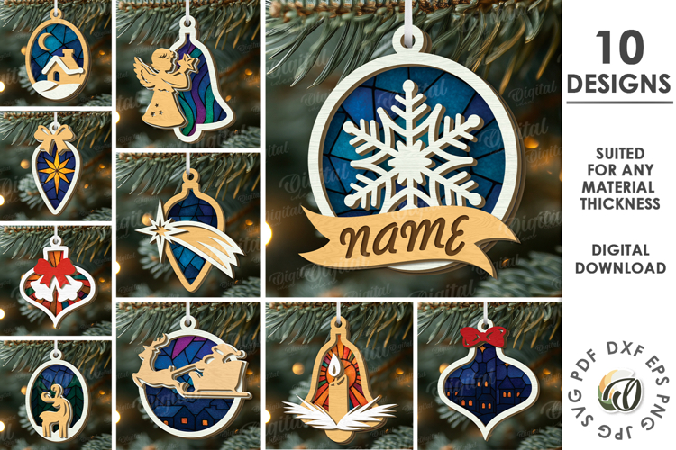 Christmas Ornaments with sublimations Bundle Laser Cut