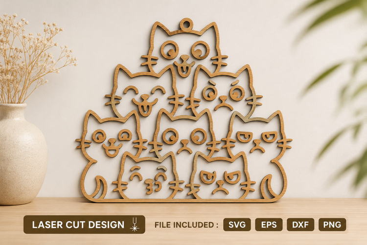 Funny Cat Stack Laser Cut SVG