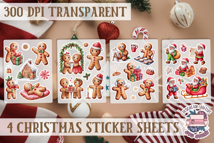 Christmas Gingerbread mans Watercolor Sticker Sheet Winter