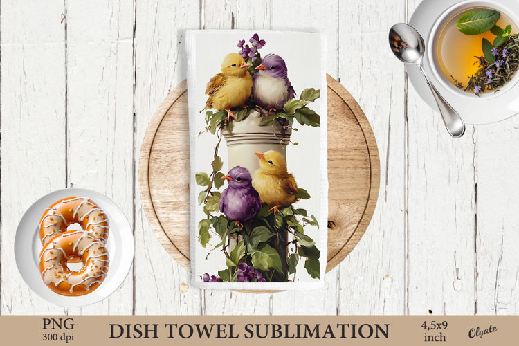 Easter Birds Dish Towel Sublimation, Watercolor Easter PNG