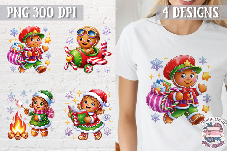 Christmas Gingerbread Man Colorful Clipart PNG Sublimation 4