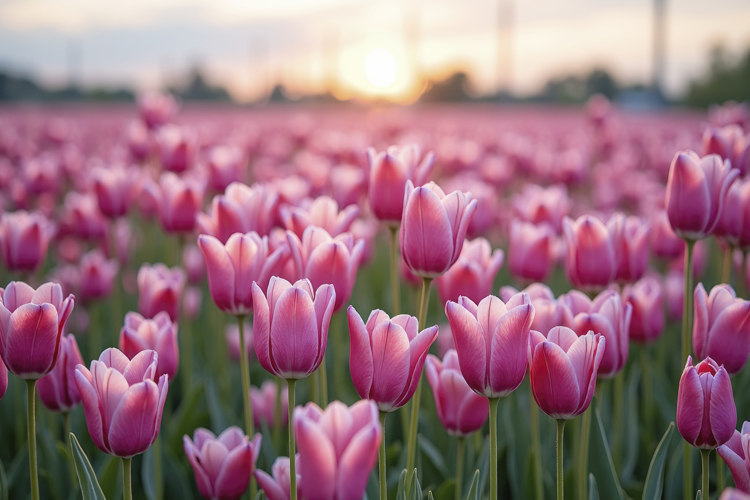 Field Of Pink Tulips Background