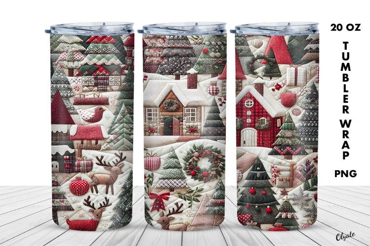 Winter Tumbler Wrap PNG, Patchwork Sublimation PNG