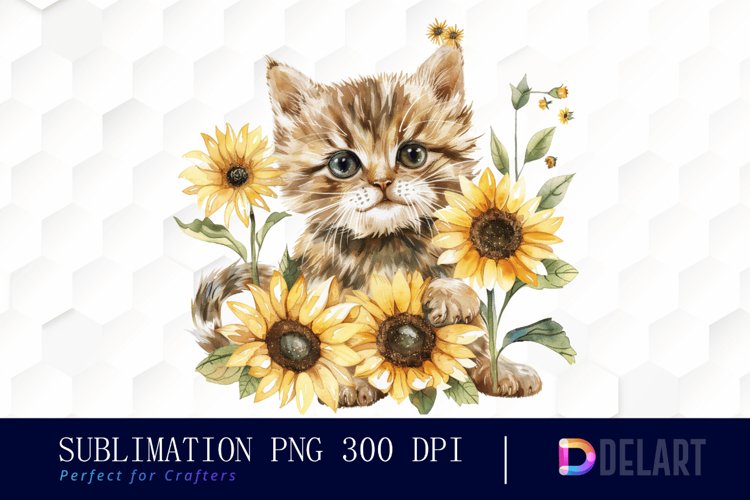 Kitten Sunflower Illustration Clipart