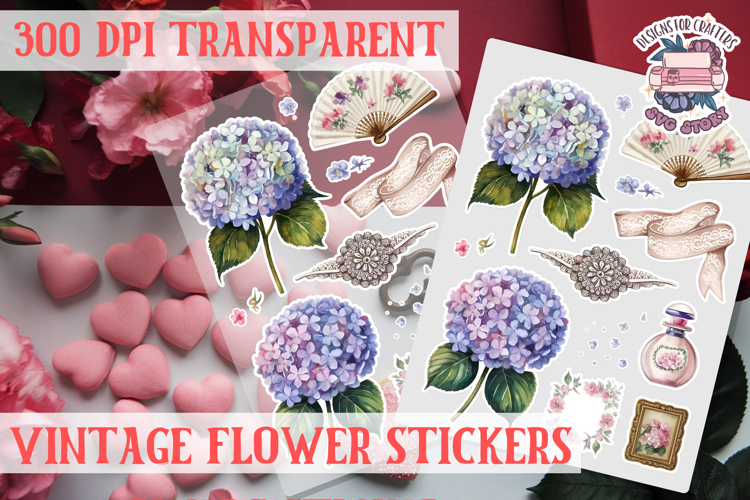 Vintage flowers sticker sheet Spring Botanical PNG