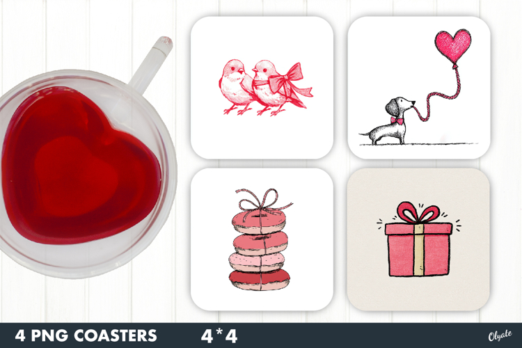 Valentine Coaster Sublimation PNG, Love Square Coaster