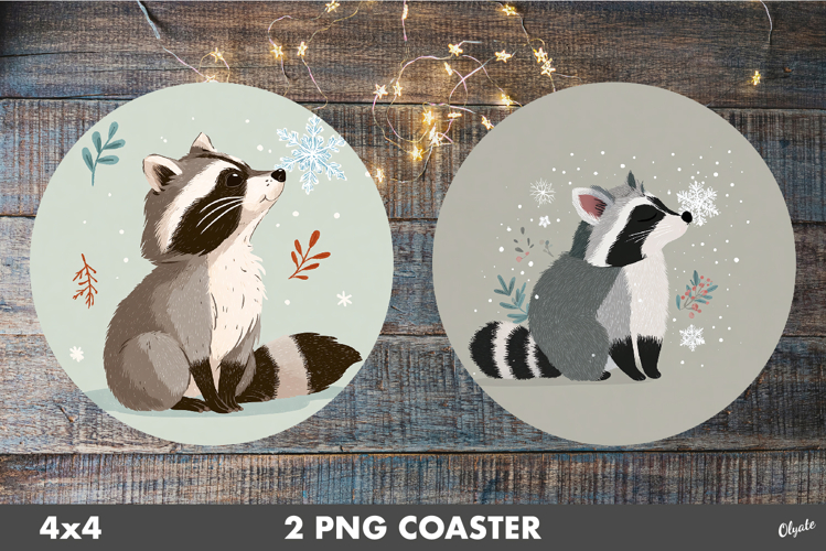 Christmas Cute Animal Round Coaster PNG. Winter Coaster