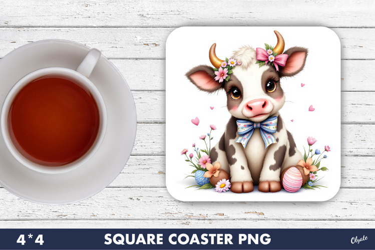 Easter Coaster Sublimation PNG, Cute Easter Cow PNG