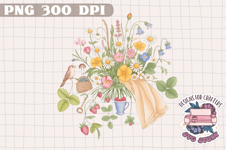 Watercolor Delicate Cottage core Summer Clipart PNG