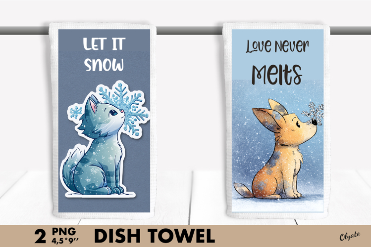 Winter Animal Dish Towel PNG. Cute Animal Sublimation