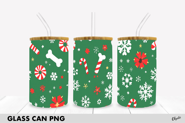 Christmas Dog Glass Can Wrap PNG. Glass Can 16 OZ