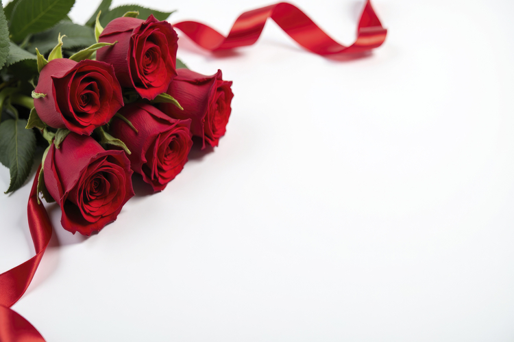 Red Roses with a Red Ribbon on a White Background Wallpaper