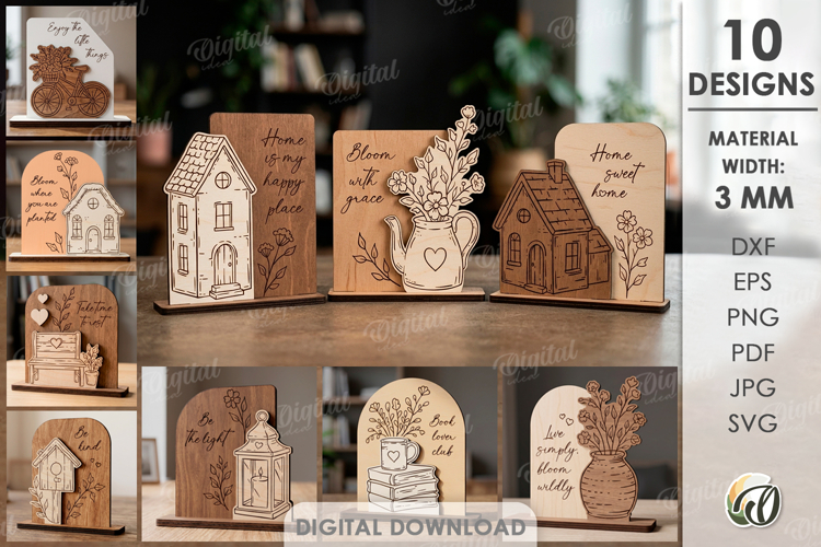 3D Hand Drawn Style Stands Bundle Laser Cut. Stand Decor SVG