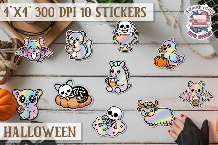 Halloween sticker Kawaii PNG pastel holographic foil