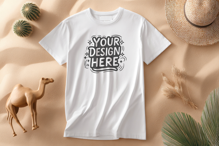 Cozy Beige Flatlay T-Shirt Mockup PSD JPG