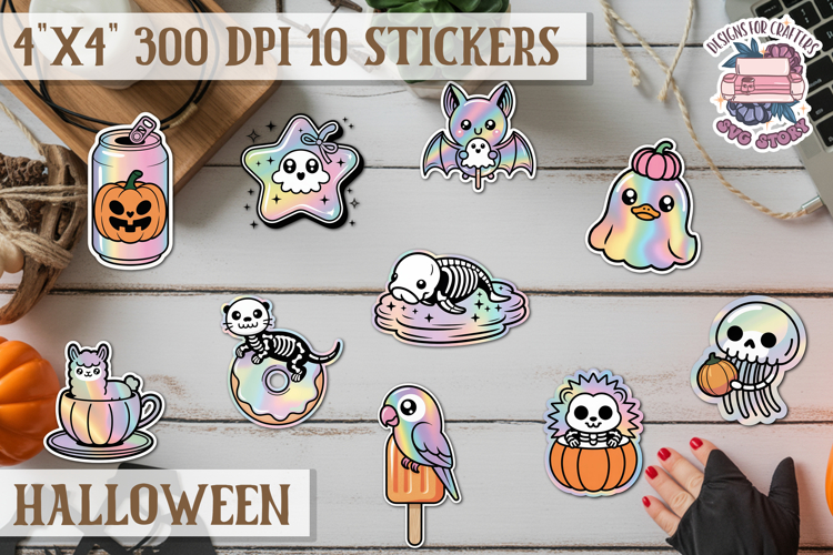 Halloween sticker Kawaii PNG pastel holographic foil