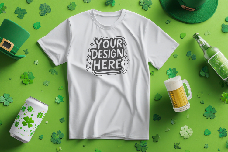 St Patrick Green Flatlay T-Shirt Mockup PSD JPG