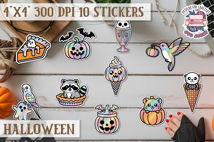 Halloween sticker Kawaii PNG pastel holographic foil