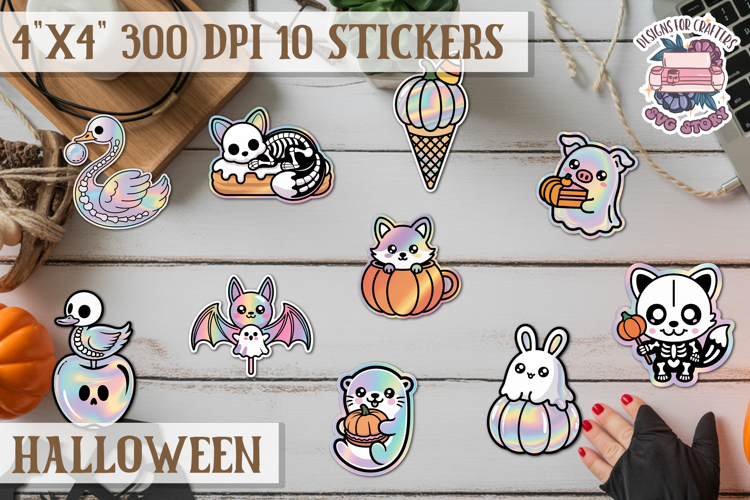 Halloween sticker Kawaii PNG pastel holographic foil