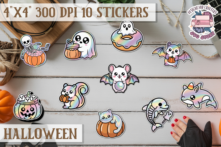 Halloween sticker Kawaii PNG pastel holographic foil