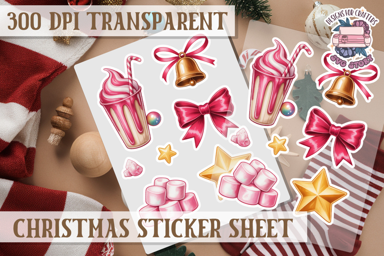 Christmas Watercolor Sticker Sheet Winter Cute Holiday PNG