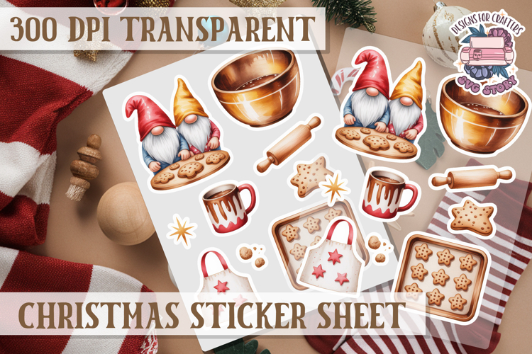 Christmas Sticker Sheet Watercolor Winter Holiday PNG