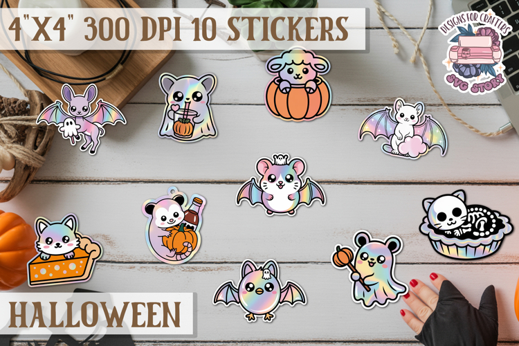Halloween sticker Kawaii PNG pastel holographic foil