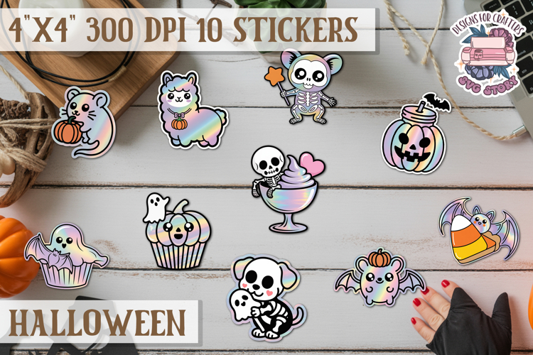 Halloween sticker Kawaii PNG pastel holographic foil