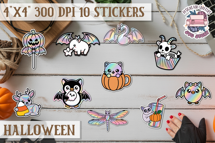 Halloween sticker Kawaii PNG pastel holographic foil