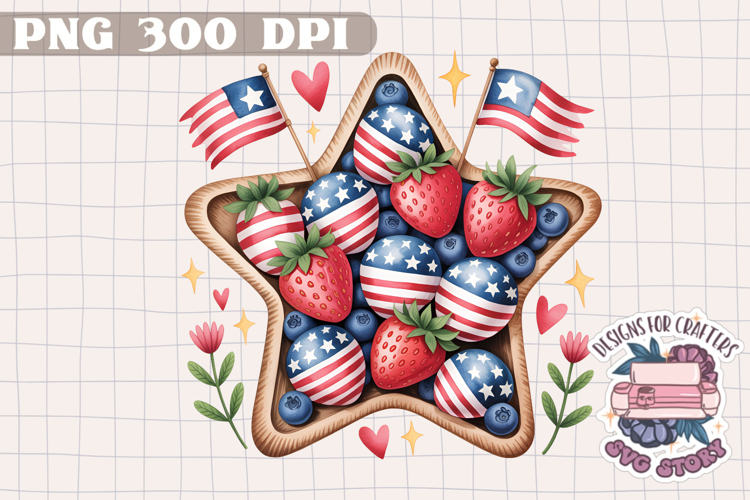 4th of July PNG Sublimation Strawberry berries Patriotic