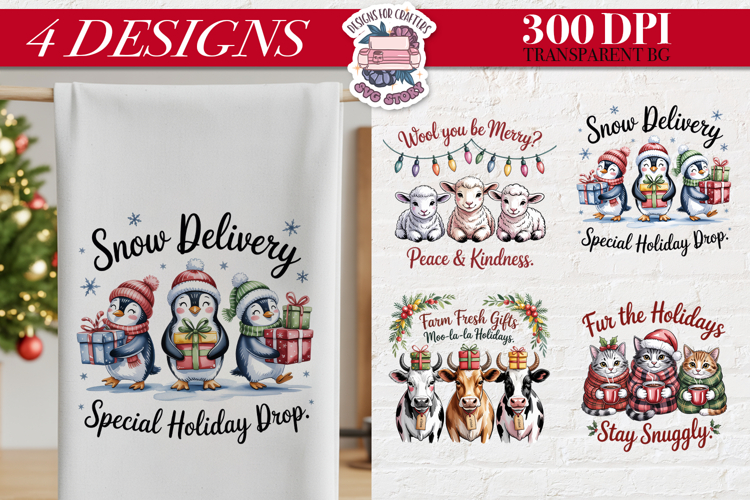 Christmas Cute Animals Clipart PNG Sublimation 4 Design