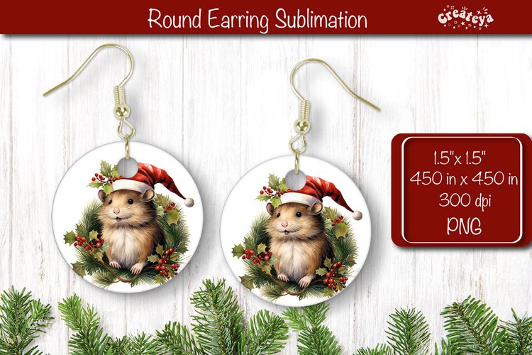 Christmas Round Earring Sublimation Designs Christmas Animal