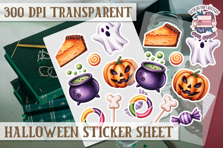 Halloween sticker sheet Creepy Scrapbook PNG Funny Skulls example image 1