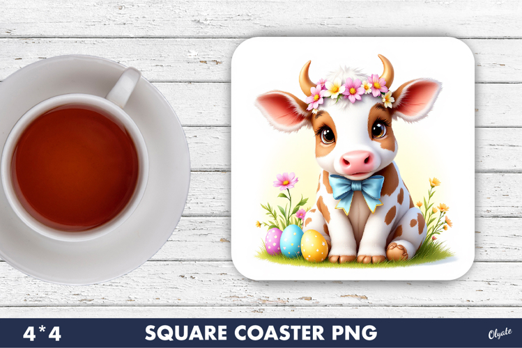 Easter Coaster Sublimation PNG, Cute Easter Cow PNG
