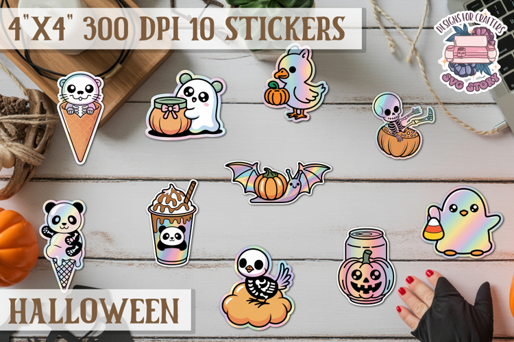Halloween sticker Kawaii PNG pastel holographic foil