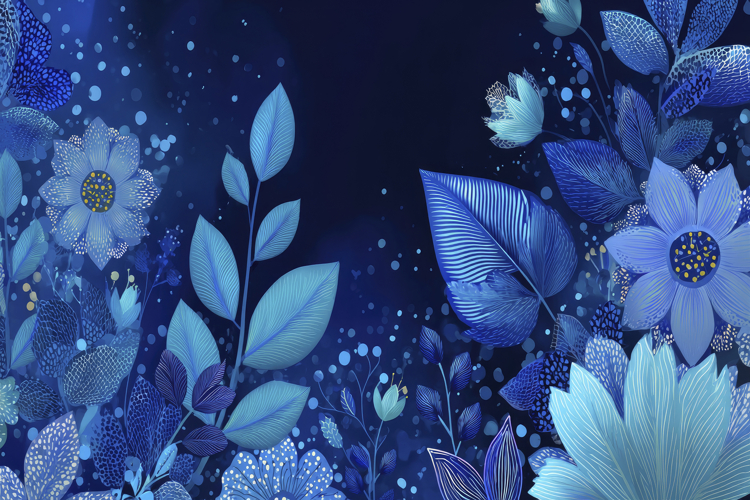Dark Blue Flowers and Leaves Background Wallpaper