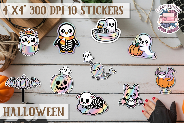 Halloween sticker Kawaii PNG pastel holographic foil