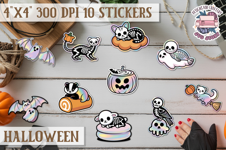 Halloween sticker Kawaii PNG pastel holographic foil