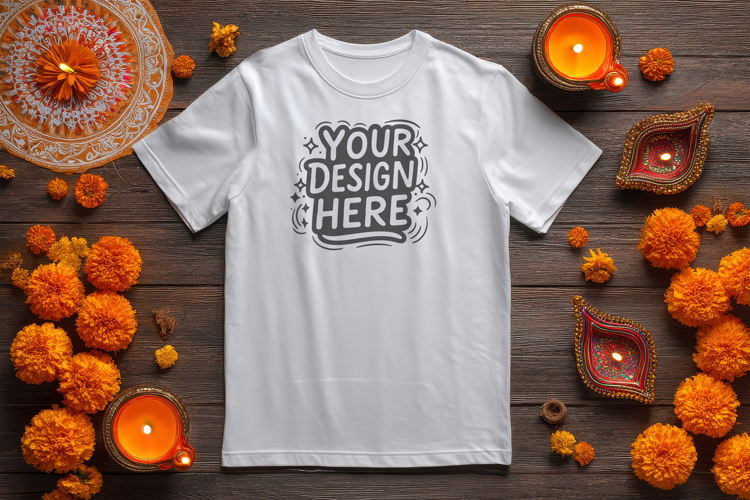 Marigold Diwali T-Shirt Mockup PSD JPG
