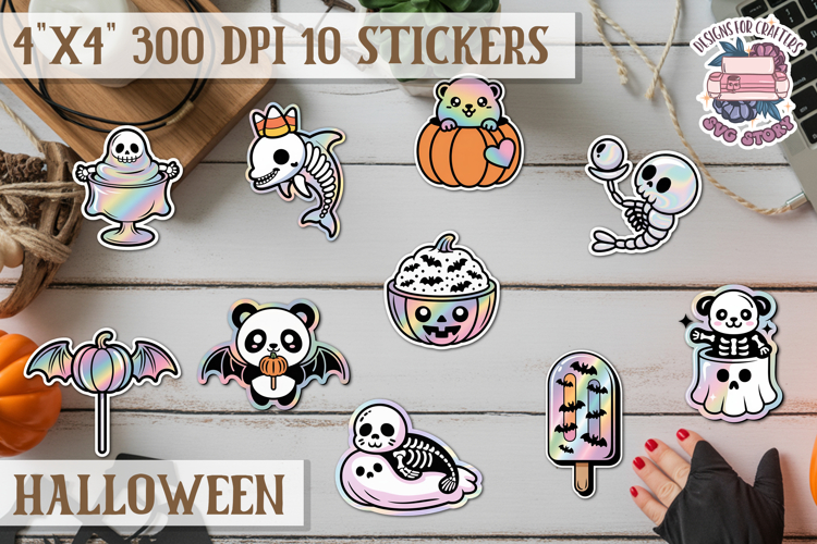 Halloween sticker Kawaii PNG pastel holographic foil