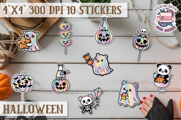 Halloween sticker Kawaii PNG pastel holographic foil
