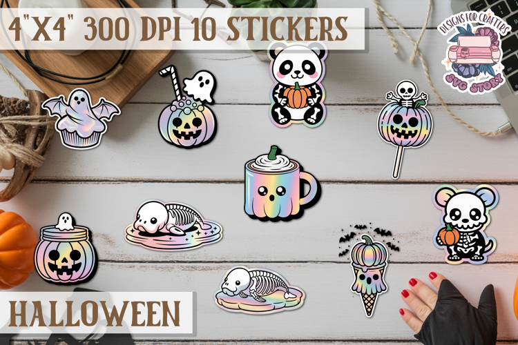 Halloween sticker Kawaii PNG pastel holographic foil