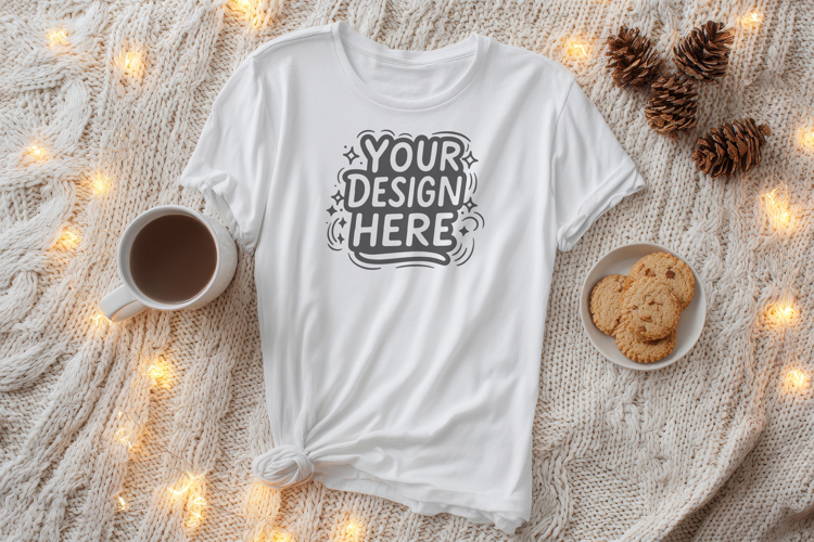 Cookie Coffee Flatlay T-Shirt Mockup PSD JPG