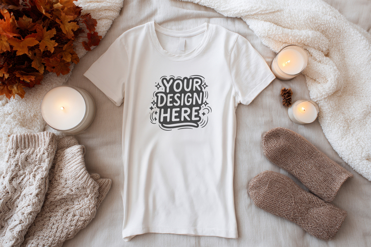 Candle Fall Flatlay T-Shirt Mockup PSD JPG
