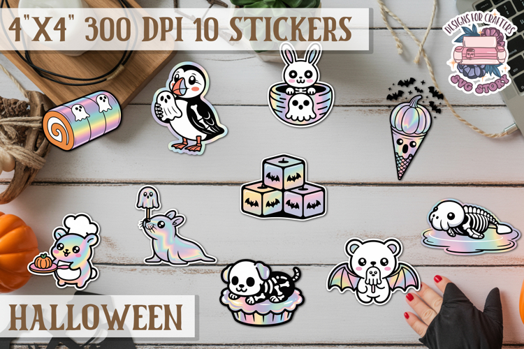 Halloween sticker Kawaii PNG pastel holographic foil
